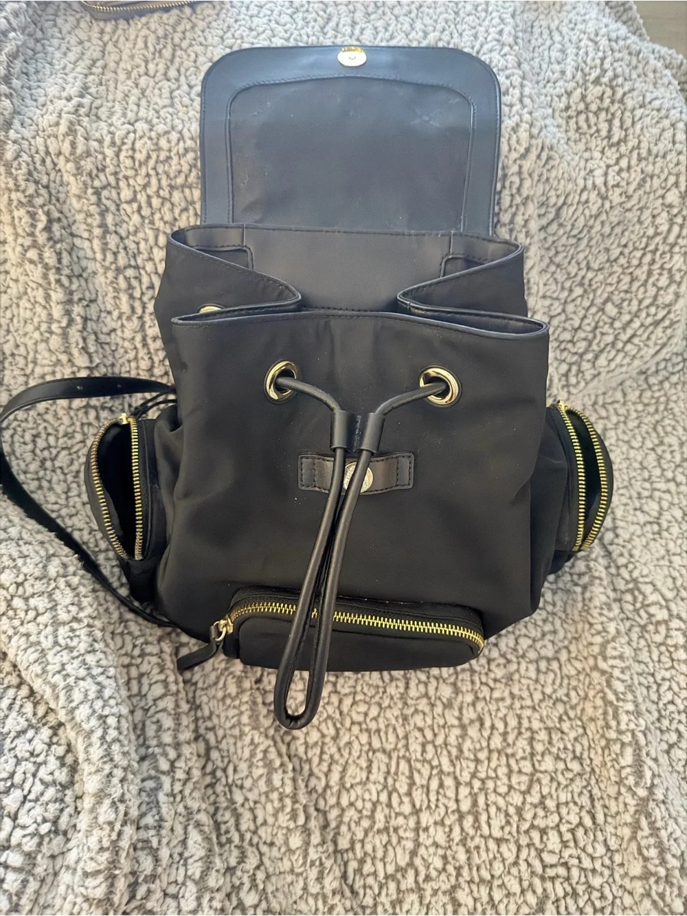 MICHAEL KORS Black Nylon Backpack with Gold-Tone Hardware